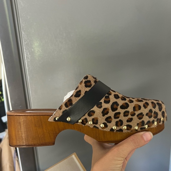 steve madden dana leopard clogs heels shoes slides - Picture 4 of 7